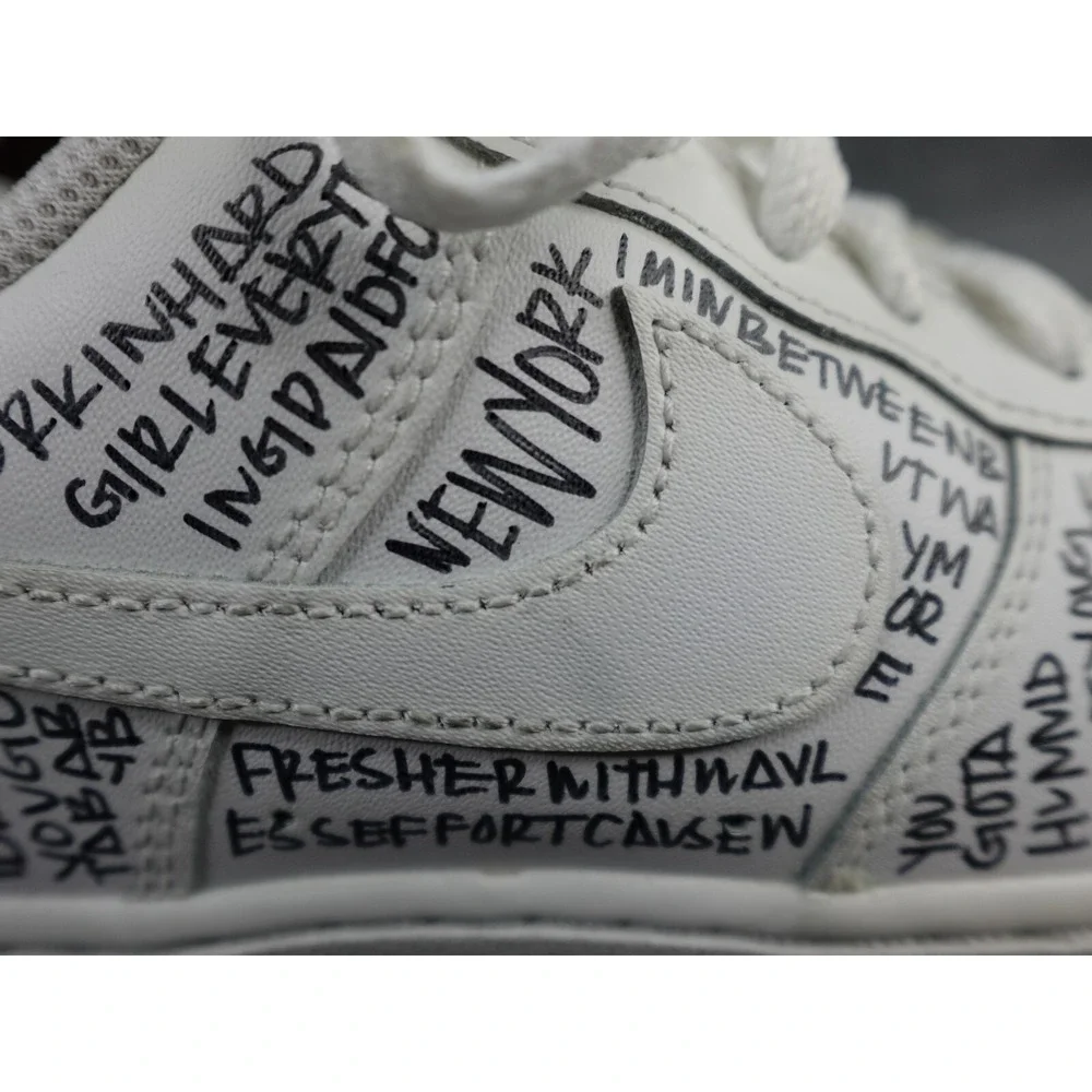 Nike Air Force 1 Low Custom Leah Kirsch White Graffiti Script AF1 4.5Y 6 Women‎